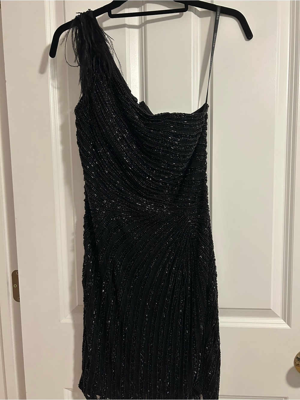 Sherri Hill Black One-Shoulder Beaded Evening Dress